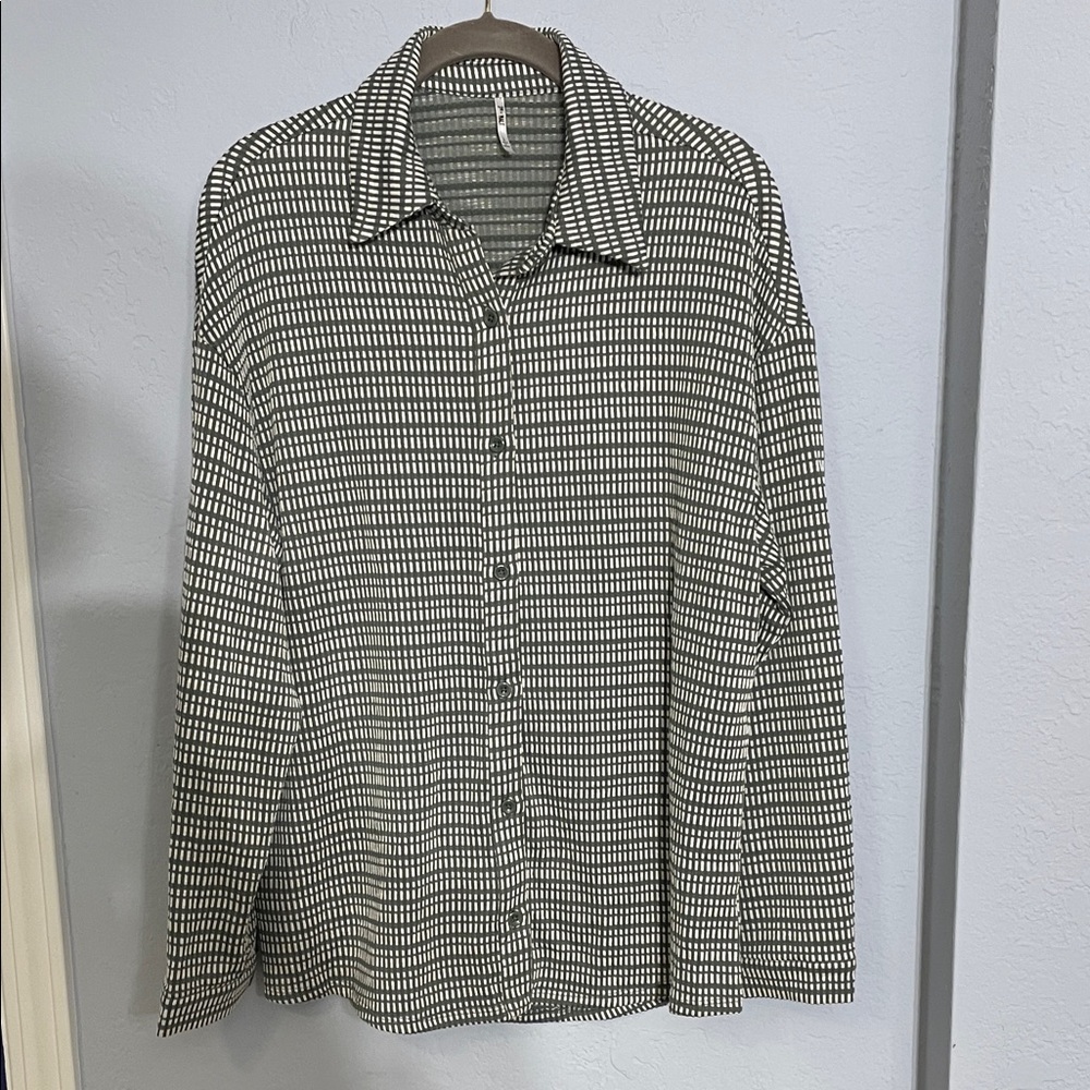 Olive and White Textured Button Down Shirt
